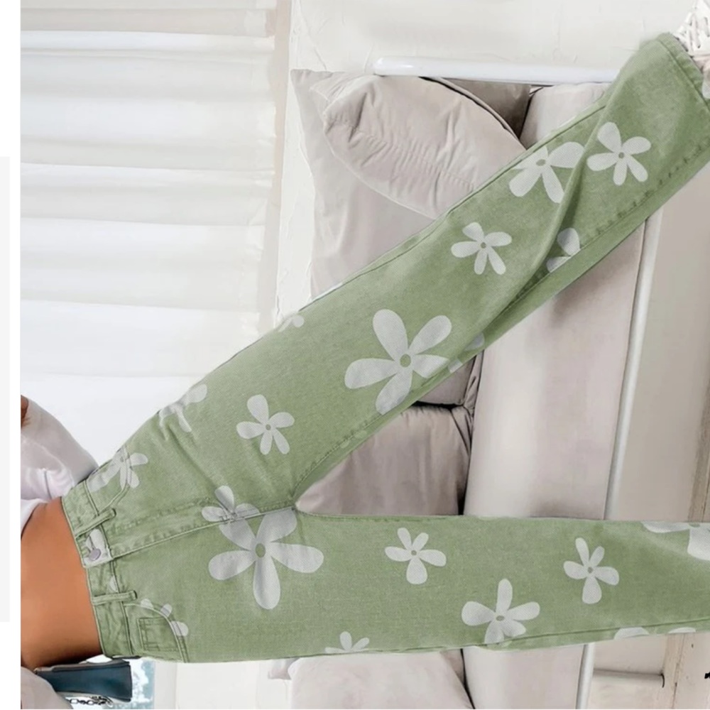 Green flowered pants